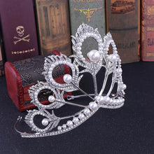Load image into Gallery viewer, Miss Universe Crown Round Adjustable Pearl Peakcock Feather Tiara l13