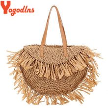 Load image into Gallery viewer, Bohemian Round Tassel Straw Bags Rattan Women Crossbody Bags Wicker Shoulder Bag Small Purses Summer Beach Bags