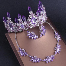 Load image into Gallery viewer, Purple Crystal Bridal Jewelry Sets Necklaces Earrings Crown Tiaras Set bj86 - www.eufashionbags.com