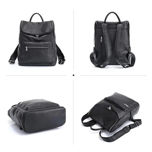 100% Genuine Leather Large Backpack Black Travel Bag Knapsack School bag - www.eufashionbags.com