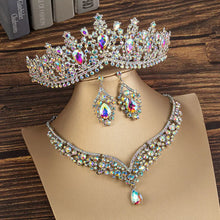 Carica l&#39;immagine nel visualizzatore di Gallery, Gorgeous Crystal AB Bridal Jewelry Sets Fashion Tiaras Earrings Necklaces Set for Women Wedding Dress Crown Jewelry Set