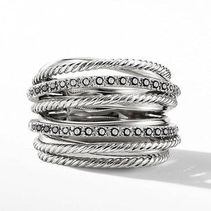 Silver Color Multiple Row Rings CZ Metallic Office Lady Fashion Jewelry hr102 - www.eufashionbags.com