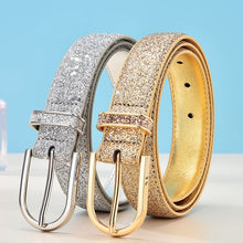 Laden Sie das Bild in den Galerie-Viewer, Fashion Women Glitter Gold Belt Silver Pu Waist Belt