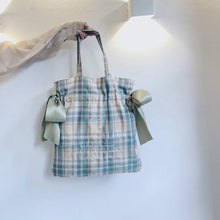 Carica l&#39;immagine nel visualizzatore di Gallery, Plaid Women Shoulder Bag Soft Cloth Fabric Handbag Large Cotton Tote Bow Canvas Bags a28