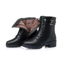Laden Sie das Bild in den Galerie-Viewer, Women Genuine Leather Ankle Boots Platform Winter Antumn Plush Fur Warm Shoes