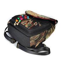 Carica l&#39;immagine nel visualizzatore di Gallery, Handmade Retro Canvas Backpack Large Women Ethnic Backpack Embroidered Knapsack w07