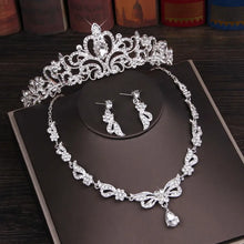 Load image into Gallery viewer, 3PCS Rhinestone Crystal Butterfly Bridal Jewelry Sets Necklace Earring Tiara Set l49