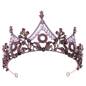 Bronze Geometric Crystal Pearl Bridal Tiara Crown Rhinestone Wedding Hair Accessories a110