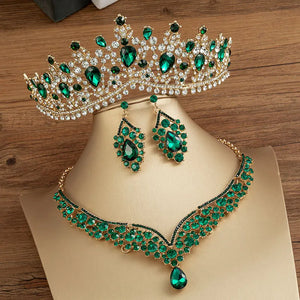 Gorgeous Crystal AB Bridal Jewelry Sets Fashion Tiaras Earrings Necklaces Set for Women Wedding Dress Crown Jewelry Set
