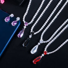 Load image into Gallery viewer, Red Purple Cubic Zirconia Jewelry Set Fashion Water Drop Women Party Wedding Gift z15