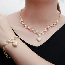 画像をギャラリービューアに読み込む, 585 Gold Color Cubic Zirconia Love Heart Jewelry Set Dangle Charm Bracelet Pendant Necklace z12