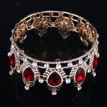 Load image into Gallery viewer, Luxury Rhinestone Round Red Princess Crystal Bridal Tiaras and Crowns Queen Diadem Wedding Jewelry Hair Accessories