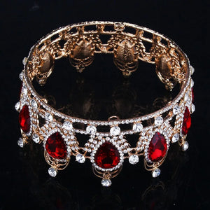 Luxury Rhinestone Round Red Princess Crystal Bridal Tiaras and Crowns Queen Diadem Wedding Jewelry Hair Accessories