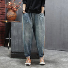 Load image into Gallery viewer, New Arrival Spring Women Elastic Waist Loose Jeans All-matched Casual Cotton Denim Harem Pants Stripe Vintage Jeans