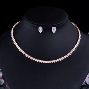 White Gold Color Cubic Zirconia Jewelry Set Round Wedding Necklace Earrings Party Sets z18