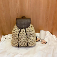 Laden Sie das Bild in den Galerie-Viewer, Women Backpack Drawstring Fashion Straw Bag Beach Hollow Travel Shoulders Bag w08