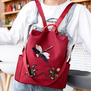 Fashion Embroidery Backpack Women Waterproof Oxford Travel Bag Large Rucksack Multifunction Laptop Backpack