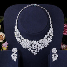 Load image into Gallery viewer, Flower Leaf Drop Cubic Zircon Women Necklace Earrings Jewelry Set cw51 - www.eufashionbags.com
