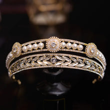Load image into Gallery viewer, Baroque Luxury Crystal Pearls Bridal Tiaras Crowns Rhinestone Headband a09