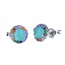 Carica l&#39;immagine nel visualizzatore di Gallery, 925 Silver Needle 8mm Round Paraiba Tourmaline Gemstone Stud Earrings For Women Anniversary Jewelry Gift