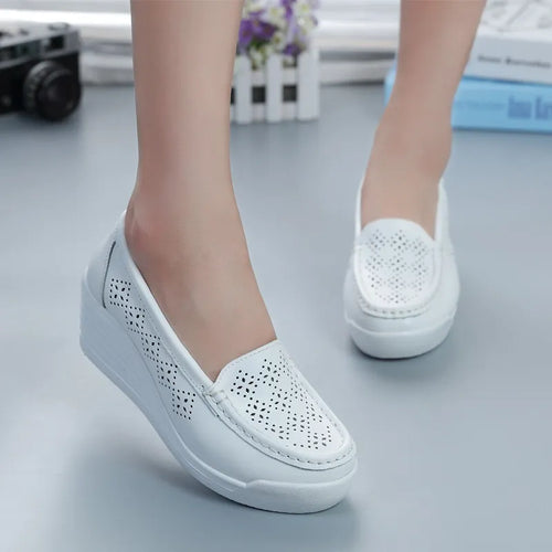 New Women's Genuine Leather Sneakers Platform Shoes Wedges Casual Shoes x18