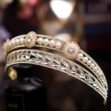 Load image into Gallery viewer, Baroque Luxury Crystal Pearls Bridal Tiaras Crowns Rhinestone Headband a09