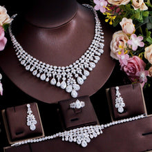 Carica l&#39;immagine nel visualizzatore di Gallery, 4Pcs Big Tassel Water Drop CZ Wedding Jewelry Set for Women Dubai accessories cj03 - www.eufashionbags.com