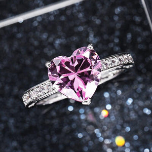 Pink Heart Rings Women Cubic Zirconia Jewelry hr192 - www.eufashionbags.com