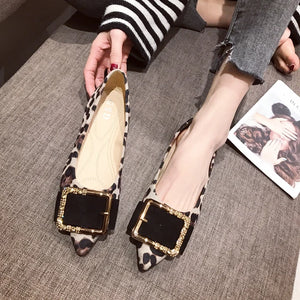 Leopard Fashion Women Flats Pointed Toe Heel Shoes Plus Size 31-46 q21