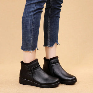 Fashion Winter Boots Women Leather Ankle Warm Boots Plush Wedge Shoes q370