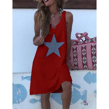 Load image into Gallery viewer, 2020 Women  Casual Loose Star Print Mid Dress Trendy Sleeveless V Neck Camis Fashion A Line Vest Dresses Sizes S-5XL