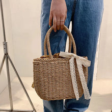 Cargar imagen en el visor de la galería, Hot Summer Lace Straw Bag Women Fashion Rattan Handle Bag Handmade Weave Handbag