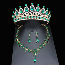 Charger l&#39;image dans la galerie, Pink Crystal Bridal Jewelry Sets Women Princess Tiara/Crown Earring Necklace Set dc09 - www.eufashionbags.com
