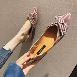 Women Flats Pointed Toe Bowknot Heel Shoes Casual Shoes q23