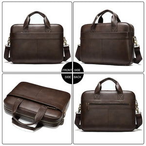 Genuine Leather Men Briefcase for Laptop 14 Messenger Men's Leather Bag Business Portfolio for Document A4