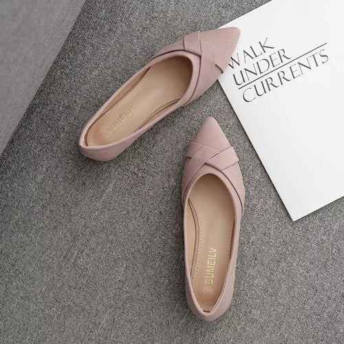 Pink Women Flats Flock Leather Shoes Heel Pointed Toe Slip on Shoes q5