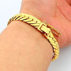 Pure Gold Color Men's Jewelry 12mm Bracelet for Men 20cm Long Fashion Women Bracelet