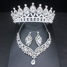 Cargar imagen en el visor de la galería, Luxury Crystal Wedding Jewelry Sets For Women Tiara/Crown Earrings Necklace Set dc02