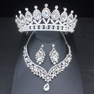 Luxury Crystal Wedding Jewelry Sets For Women Tiara/Crown Earrings Necklace Set dc02