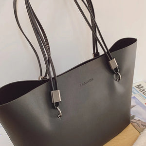 Luxury Women Shoulder Bag Soft PU Leather Shopping Tote Large Teenager Bookbags Winter New Solid Color Purse