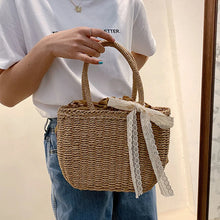 Charger l&#39;image dans la galerie, Hot Summer Lace Straw Bag Women Fashion Rattan Handle Bag Handmade Weave Handbag