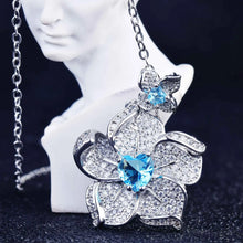 Charger l&#39;image dans la galerie, Luxury Silver Color Flower Jewelry Sets For Women Blue Stone Pendant Necklace Stud Earring Ring Sets Party Costume Jewelry