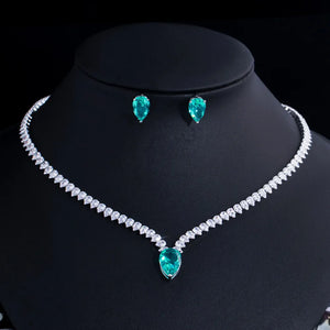Light Green Water Drop CZ Crystal Jewelry Sets Women Necklace and Earrings Set z17