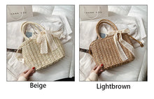 Carica l&#39;immagine nel visualizzatore di Gallery, Hot Summer Lace Straw Bag Women Fashion Rattan Handle Bag Handmade Weave Handbag