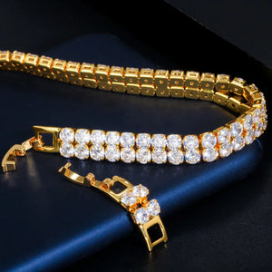 2 Row Round Cubic Zirconia Tennis Bracelet unisex Iced Out Bling Hiphop Jewelry b29