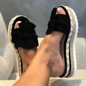 Women Platform Sandals Shoes Bow Summer Slipper Flip-flops Beach Shoes