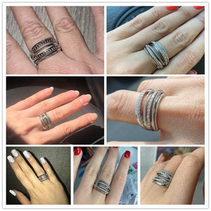 Silver Color Multiple Row Rings CZ Metallic Office Lady Fashion Jewelry hr102 - www.eufashionbags.com