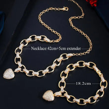 Load image into Gallery viewer, 585 Gold Color Cubic Zirconia Love Heart Jewelry Set Dangle Charm Bracelet Pendant Necklace z12