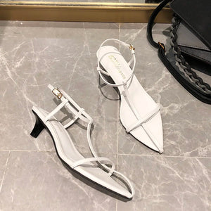 Women Fashion Sandals Thin Low Heels Pointed Open Toe Ankle Strap Dress Shoes Summer Thin Low Heels Sandals
