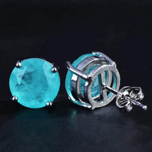 Load image into Gallery viewer, 925 Sterling Silver Earrings 10*10mm  Paraiba Tourmaline Gemstone Round Stud Earrings Jewelry x25